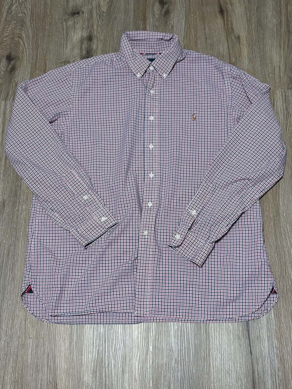 Ralph Lauren Button Down Shirt Size XL Red Blue Plaid Cotton Stretch